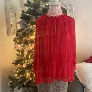 New Zara Red Christmas Chiffon Blouse Size S